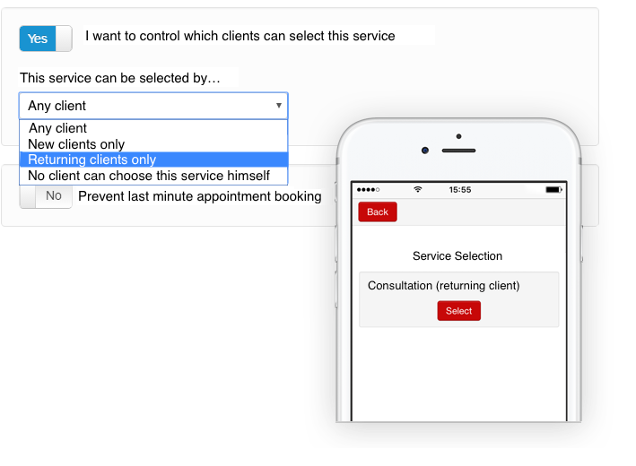 The settings reserving a certain service only to returning clients